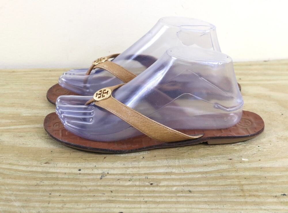 Tory Burch Flip Flops 9M Brown Leather Thora Flip-Flop Sandals Roya Thong Flats
